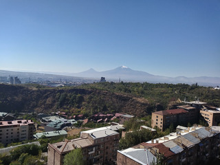 The view from a friends apartment in Yerevan. Mount Ararat looms in the distance, the fabled peak where Noah's ark settled when the flood receded
